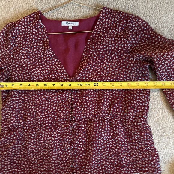 Madewell Overture Red Ditsy Flower Balloon Sleeve Top Romantic Preppy | Sz Smal - Picture 9 of 10